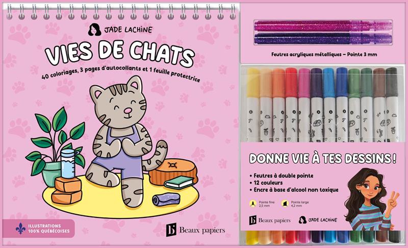 Coffret coloriages spirale + 12 feutres Jade Lachine – Vies de chats