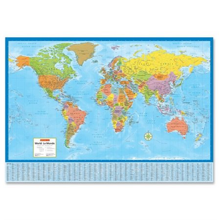 Carte du monde murale plastifiée : 28" X 40" : (80011)