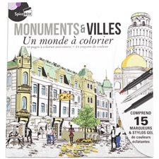 Villes et lieux : Monuments & villes : Un monde à colorier : 50 pages à colorier + 24 crayons de cou