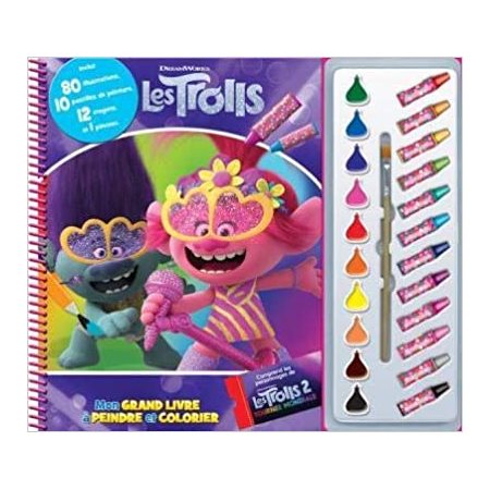 Les Trolls : Livre à peindre :  3 ans et + : 80 illustrations + 10 pastilles de peinture + 12 crayon