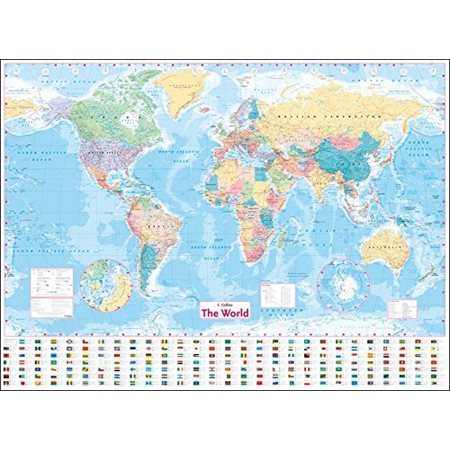 Collins world wall map laminated : Anglais : 102cm X 138 cm or 40 inches X 54 inches