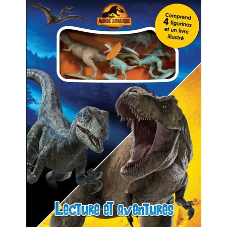 Monde Jurassique : Lecture et aventures : Coffret comprenant 4 figurines + 1 livre illustré : 3 ans et +