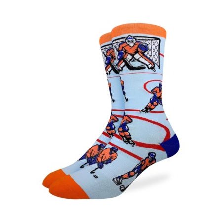 BAS A MOTIFS HOCKEY ORANGE ET BLEU