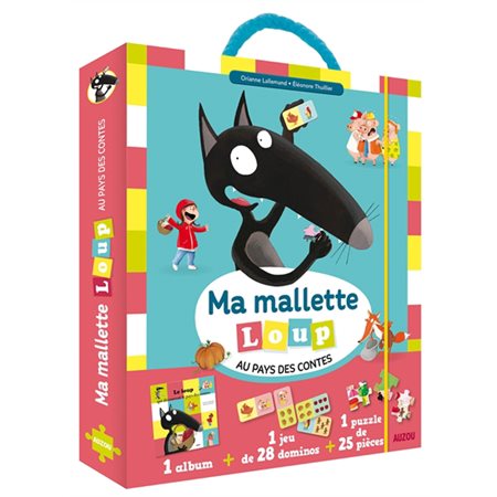 Ma mallette loup au pays des contes : 1 album, 1 puzzle de 25 pièces & 1 jeu de 28 dominos