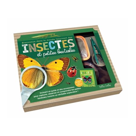 Insectes et petites bestioles : Coffret avec livre + épuisette + 1 paire de pince + 1 bol avec trous aération