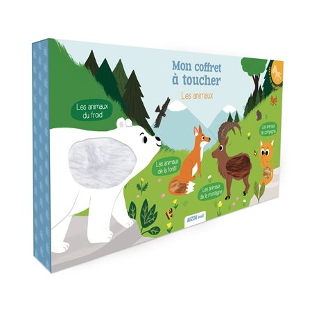 Les animaux : Mon coffret à toucher : Du froid; de la forêt; de la montagne; de compagnie : Livre cartonné