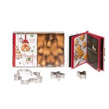 Biscuits de Noël : Coffret avec 1 livre de 20 recettes + 3 emporte-pièces : Bonhomme, reinne + étoil
