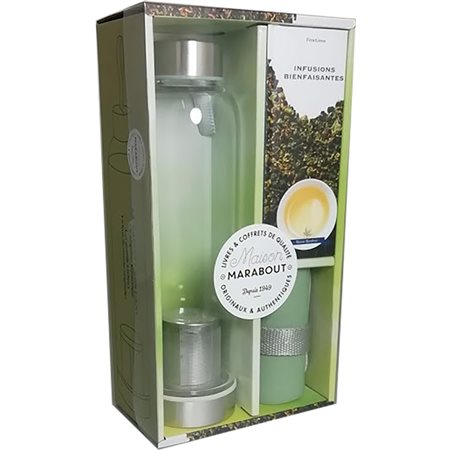 Mon infusion nomade : Coffret avec 1 livre d'infusions bienfaisantes + 1 gourde à infuser + 1 néoprè