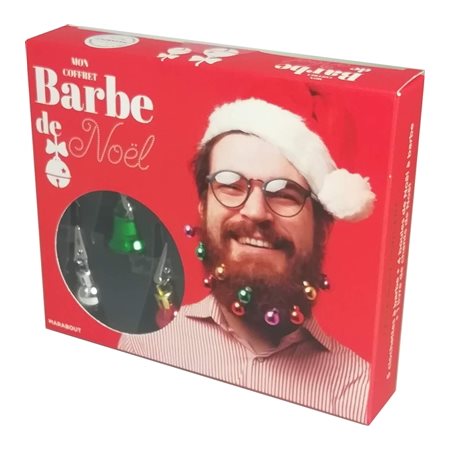 Mon coffret barbe de Noël : 5 clochettes à barbe + 4 boules de Noël à barbe + 1 livre de chants de N