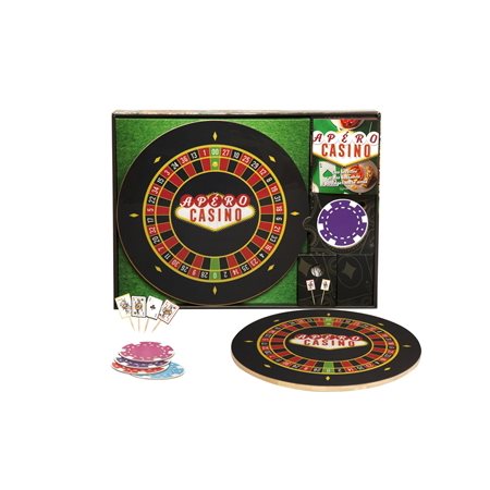 Apéro casino : Coffret avec 1 livre de recettes + 1 plateau tournant en bois + 8 sous-verres + 25 pi