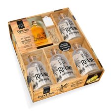 Le petit bar des rhums arrangés : Coffret avec 1 livre de 20 recettes + 4 bouteilles en verre + 16 é