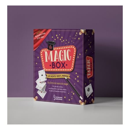 Magic box : 1 livre + 1 foulard + 3 gobelets + 4 petites boules + 4 cartes truquées + 1 faux pouce