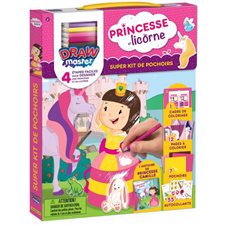 Princesse et Licorne : Drawmaster : Super Kit Pochoirs : 7 pochoirs, 55 autocollants, 12 pages à col