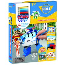 Robocar Poli : Drawmaster : Super Kit Pochoirs : 7 pochoirs, 55 autocollants, 12 pages à colorier ..