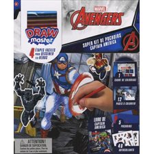 Captain America : Drawmaster : Super Kit Pochoirs : 40 autocollants, 5 pochoirs, 12 pages à colorier