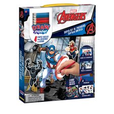 Captain America : Drawmaster : Super Kit Pochoirs : 40 autocollants, 5 pochoirs, 12 pages à colorier