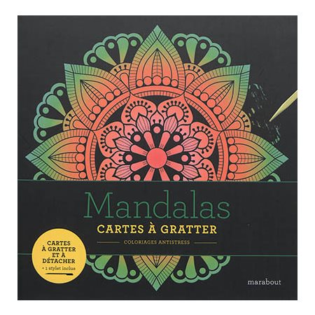 Mandalas : Cartes à gratter : Coloriage antistress : 1 stylet inclus