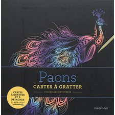 Paons : Cartes à gratter : Coloriage antistress : 1 stylet inclus