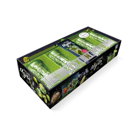 Maxi mojito : Coffret avec 1 livre de recettes de cocktails + 4 verres à mojito de 50 cl + 4 pailles