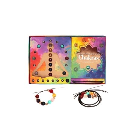 Bracelets d'harmonie de vos chakras : Coffret avec 1 livre + 7 liens + 14 bloque-pierres +14 pierres