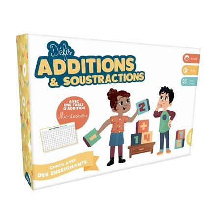 Défis additions & soustractions : Dès 5 ans; 6 jeux en 1; 10 min.; à partir d'1 joueur