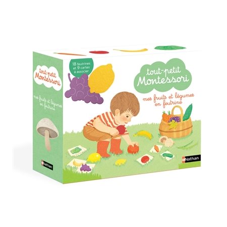 Tout-petit Montessori : Dès 15 mois : 18 feutrines et 9 cartes à associer : Mes fruits et légumes en