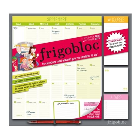 Frigobloc mensuel : Le calendrier de septembre 2020 à décembre 2021 : Maxi-aimanté