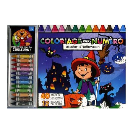 Coloriage par numéro : Atelier d'Halloween : 40 pages de coloriages + 12 crayons à colorier !
