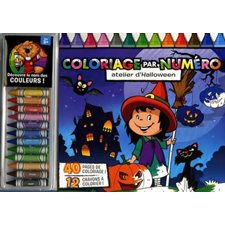 Coloriage par numéro : Atelier d'Halloween : 40 pages de coloriages + 12 crayons à colorier !