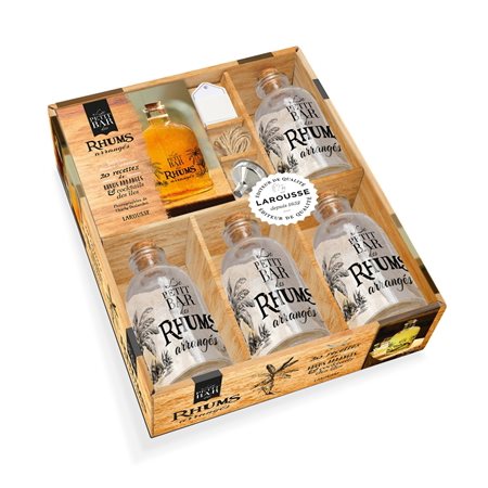 Coffret : Le petit bar des rhums arrangés : 20 recettes + 4 bouteilles en verre + 1 entoinnoir + éti