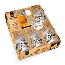 Coffret : Le petit bar des rhums arrangés : 20 recettes + 4 bouteilles en verre + 1 entoinnoir + éti