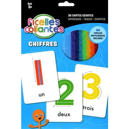 Ficelles collantes : Chiffres : 26 cartes géantes + 24 ficelles réutilisables incluses !