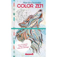 Color zen : Mon kit d'activités : Loup : Avec 12 crayons, 1 bloc de jeux + 1 bloc de coloriages