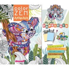 Color zen animaux : Ma jolie papeterie : 1 bloc de coloriage; 2 mini blocs silhouettés; stickers pai