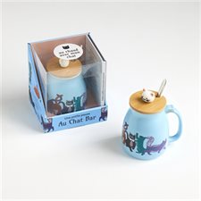 Une petite pause au chat bar : Coffret : Livre + mug + couvercle en bambou + petite cuillère