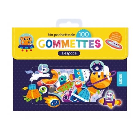 L'espace : Ma pochette de gommettes : 100 gommettes : Avec des gommettes qui brillent dans le noir !