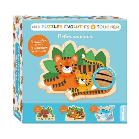 Bébés animaux : Mes puzzles évolutifs à toucher : Mes premiers jeux en bois