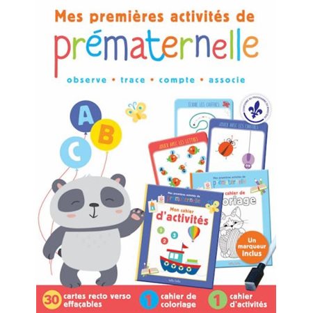 Mes premières activités de prématernelle : Observe, trace, compte, associe : 30 cartes recto verso effaçables, 1 cahier de coloriage + 1 cahier d'activités