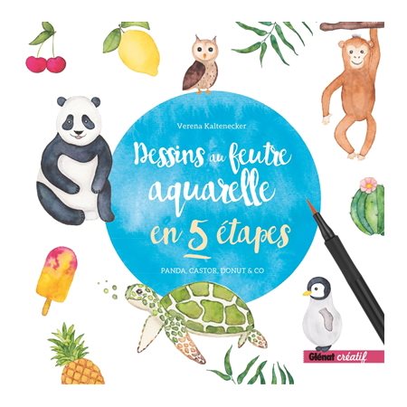 Dessins au feutre aquarelle en 5 étapes : Panda, castor, donut & co