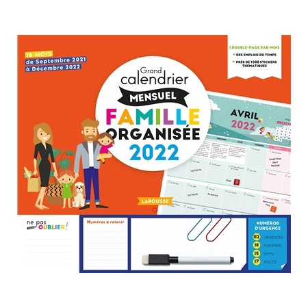 Grand calendrier mensuel famille organisée 2022 : 16 mois : De septembre 2021 à décembre 2022