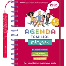 Agenda familial 2022 : Septembre 2021 à fin décembre 2022 : 1 semaine  /  2 pages