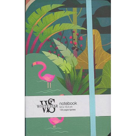 Carnet de note White star : Paysage tropical et flamants roses