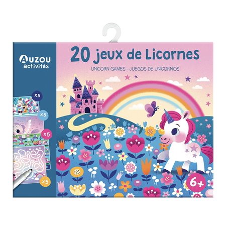 20 jeux de licornes : Ma pochette de jeux : Labyrinthes, points à relier, cherche et trouve, jeux