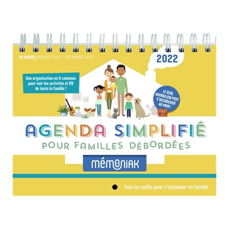 Agenda simplifié pour familles débordées Mémoniak 2022 : 12 mois : De janvier à décembre 2022