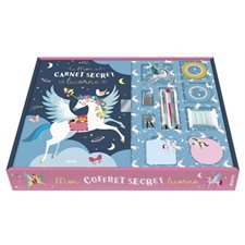 Mon coffret secret licorne : Comprend 1 carnet, 3 planches de stickers, 3 stylos glitters, 1 patch ,