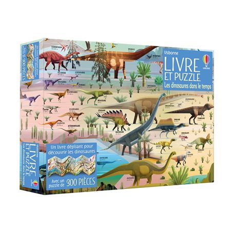 Les dinosaures dans le temps : Coffret livre et puzzle : Un livre dépliant à découvrir les dinosaure