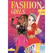 Fashion girls : Tenues de stars : 5 planches d'autocollants + des papiers à motifs + 1 carnet
