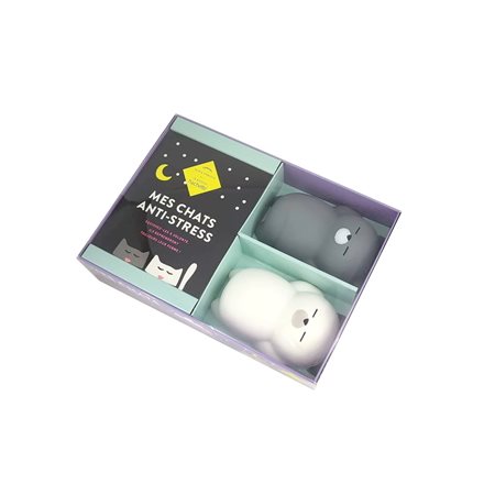 Mes chats anti-stress : Coffret avec 2 balles squishies anti-stress en forme de chat + 1 livre