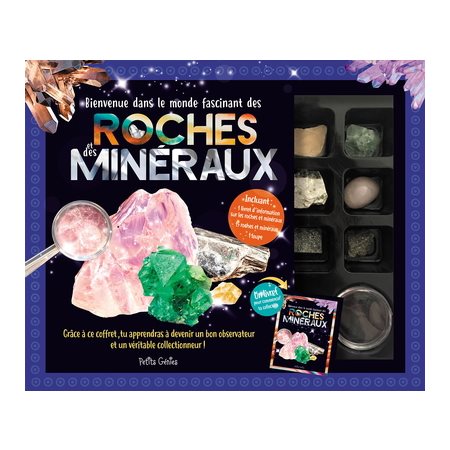 Bienvenue dans le monde fascinant des roches et des minéraux : Coffret incluant 15 roches et minéraux, 1 loupe, 1 livret d'information