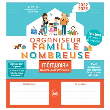 Organiseur famille nombreuse 2022-2023 : 12 mois : Des septembre 2022 à août 2023